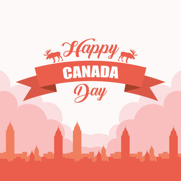 Happy Canada Day With Cityscape Frame