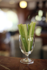 Cucumber stick salad in a glass