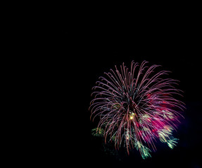 Fototapeta premium Colorful fireworks in the sky on New Year's Eve, rituals to welcome New Year in every corner of the world