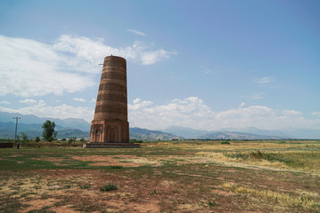 Burana Tower is a tourist attraction near Bishkek, Kyrgyzstan 