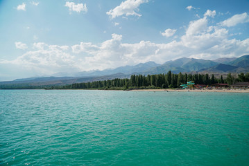 Issky Kul Lake during summer is a famous tourist destination in Kyrgyzstan