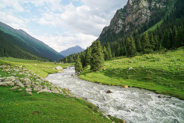 Beautiful alpine meadows in Altyn Arashan, Kyrgyzstan - 351462240