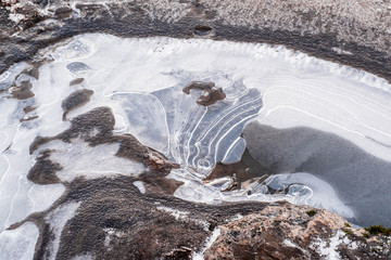 Around Selfoss waterfall. in Iceland, a snowy landscape at sunset