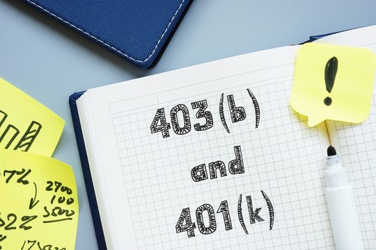 Conceptual photo about 403b and 401k with handwritten phrase.