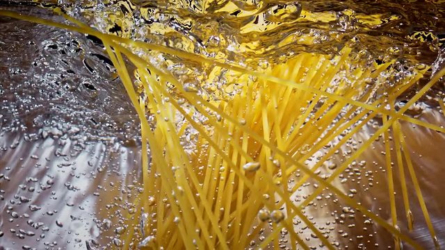 Spaghetti Falling Down in to the pot Slow motion 