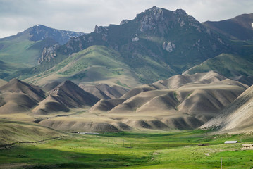 Beautiful mountains landscape during summer at Song Kul Lake, Kyrgyzstan