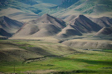 Beautiful mountains landscape during summer at Song Kul Lake, Kyrgyzstan