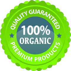 Green rubber stamp with text 100 percent Organic natural product with stars isolated on white background - Vector illustration.