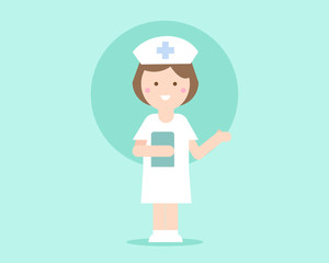 A woman (nurse) wears a white uniform for your design about medical concept. Cartoon vector.