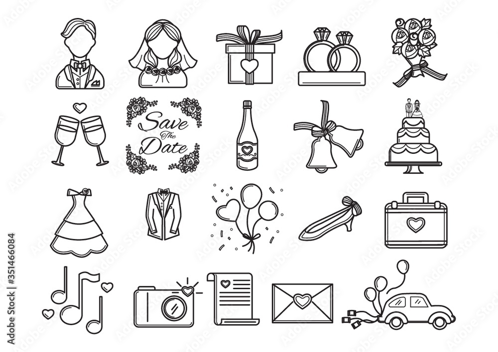 Sticker collection of wedding icons