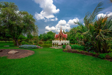 Public Park (Suan Luang Rama 9) - Bangkok: 3 May 2020, atmosphere in the park, people come to sit, walk, exercise, during the day, in Nong Bon Prawet District, Thailand