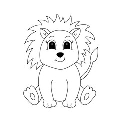 Hand drawn lion, of black contour isolated on white background. Design element for coloring book. Vector. 