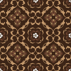 Elegance flower motifs of Java batik with dark brown color design