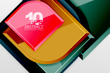 Glossy glass squares with round elements geometric composition. Abstract geometric background with 3d effect composition For Wallpaper, Banner, Background, Card, Book Illustration, landing page