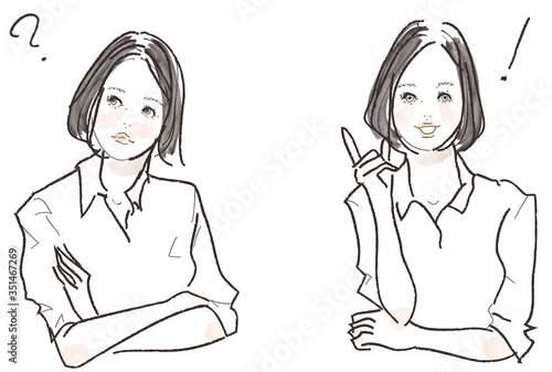 考える女性 思い出す女性 イラストセット Wall Mural Takako