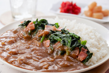 カレーライス　ほうれん草トッピング