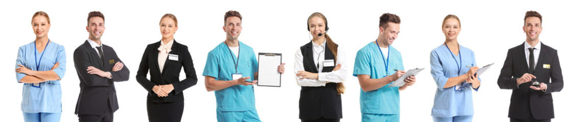 Different receptionists on white background