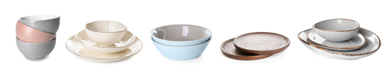 Clean bowls on white background