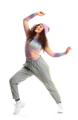 African-American hip-hop dancer on white background