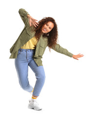 African-American hip-hop dancer on white background
