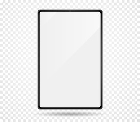 Realistic new modern tablet monitor with blank screen. Isolated on transparent background. Can be a template for infographics or presentation of interface. Frame less tablet. Vector Illustration