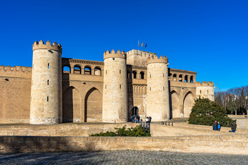 Fototapeta na wymiar Palacio Aljaferia, fortified medieval Islamic palace in Zaragoza, Spain