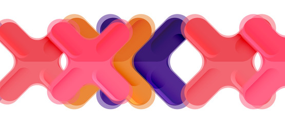Glossy multicolored plastic style cross composition, x shape design, techno geometric modern abstract background. Trendy abstract layout template