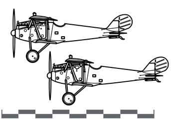 Pfalz D.III. World War 1 combat aircraft. Side view. Image for illustration and infographics. © Alex