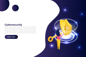 Cybersecurity, Protection network safe data isometric concept. Web page design templates. Vector illustration