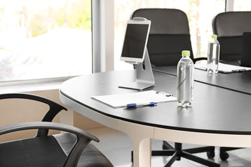 Table prepared for business meeting in office