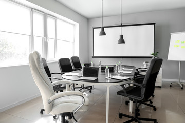 Table prepared for business meeting in office