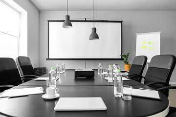 Table prepared for business meeting in office