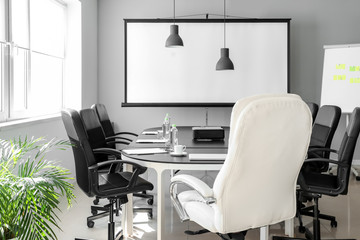 Table prepared for business meeting in office