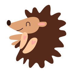 A good little hedgehog sleeps. Cute kawaii cartoon character. Baby greeting card template and print. Flat design. Vector illustration with cute hedgehog. Cute kid for printing on goods for children