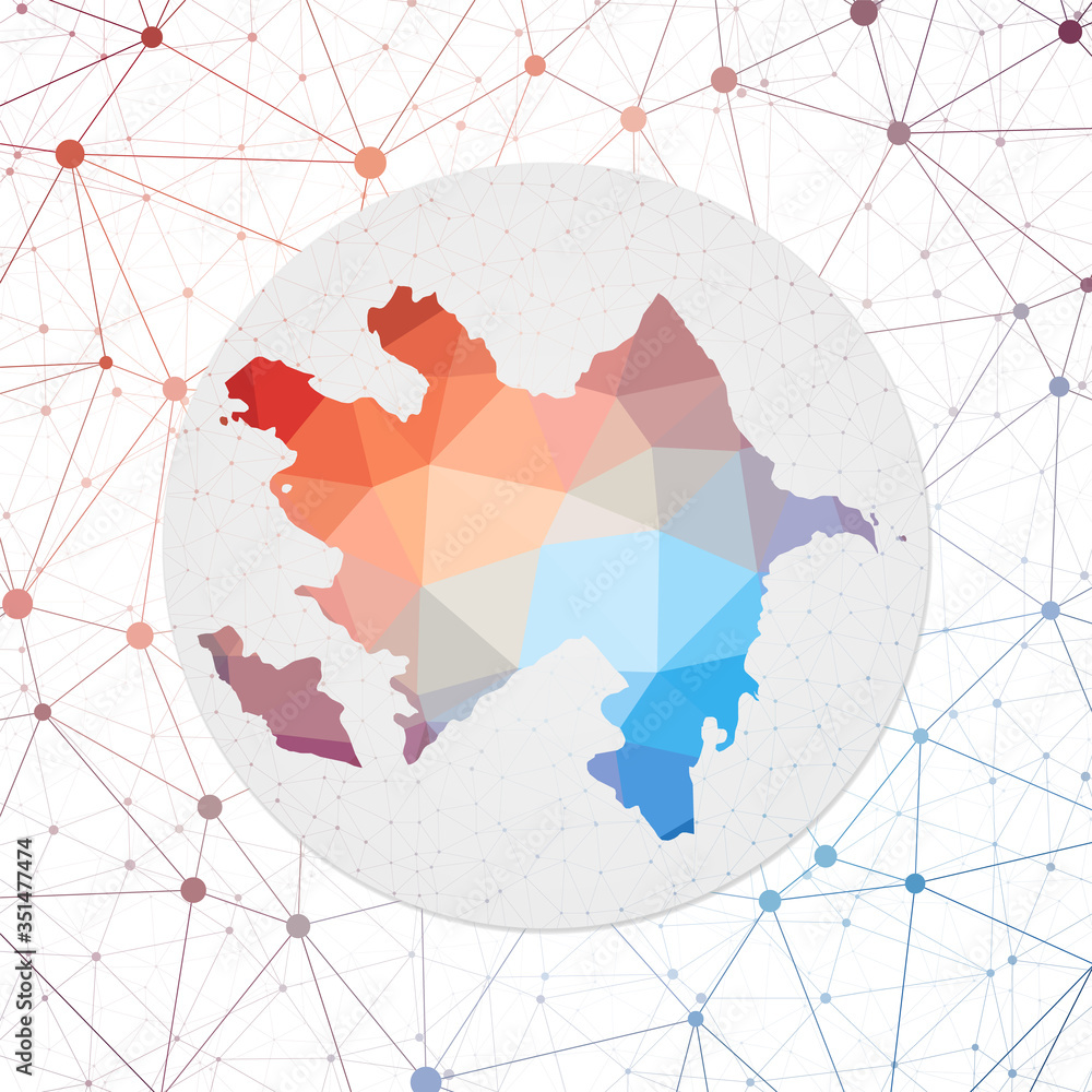 Poster abstract vector map of azerbaijan. technology in the country geometric style poster. polygonal azerb