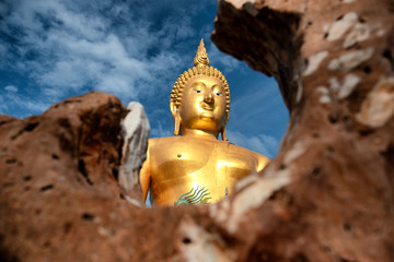 Statues of the Lord Buddha in the sky background, Giant Buddha statue in Thailand