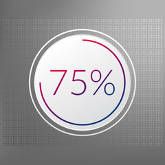 75 percent circle chart symbol. Vector red blue gradient element. Infographic sign on gray dotted background. Illustration, icon for business, finance, report, web design, downloading