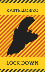 Kastellorizo Lock Down Sign. Yellow island pandemic danger icon. Vector illustration.