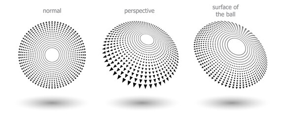 Modern abstract background. Halftone triangles in circle form. Round logo. Vector dotted frame with differents perspective. Design element or icon.