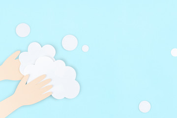 Wash your hands with soap during coronavirus pandemic paper craft background