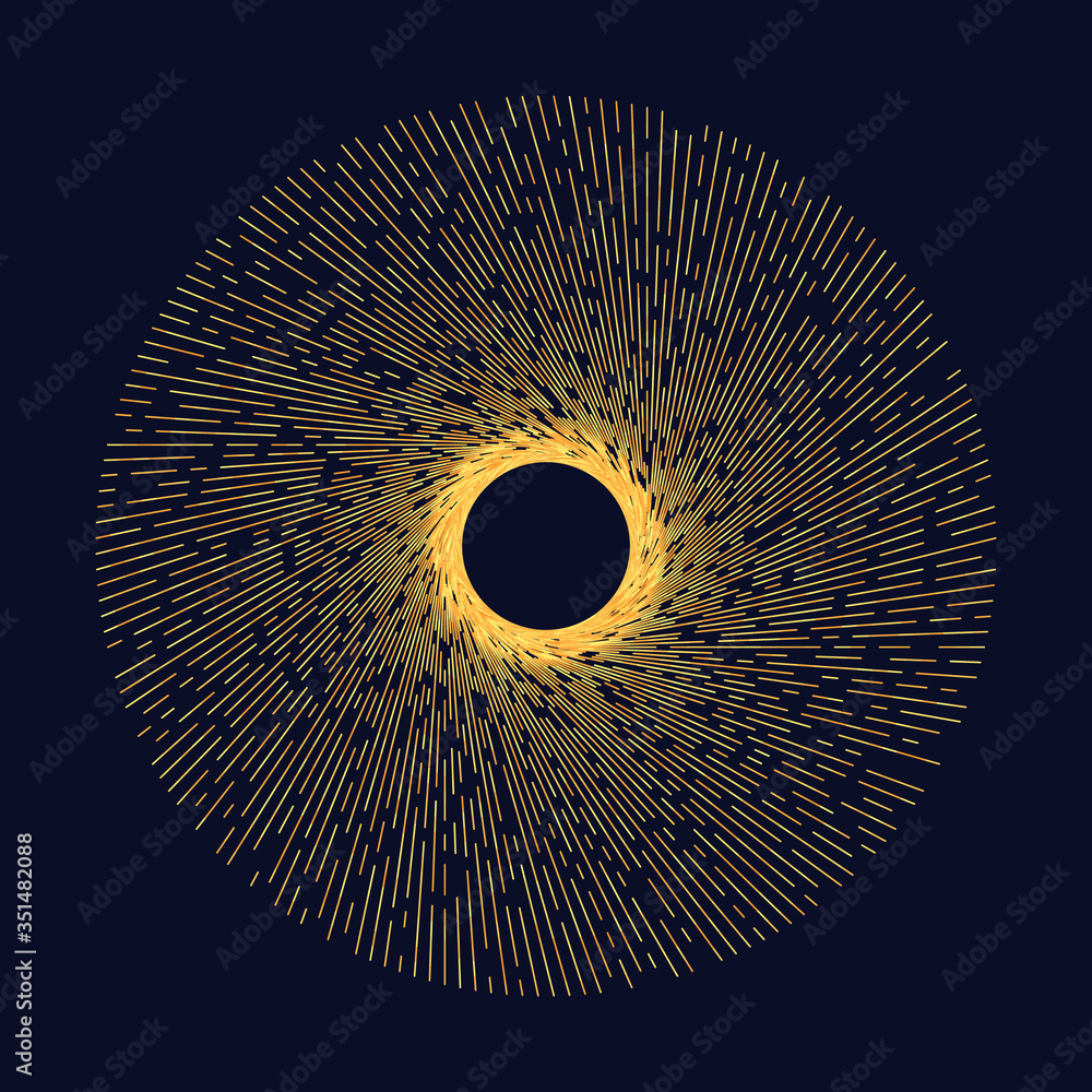 Poster golden color circle from lines. abstract halftone frame.