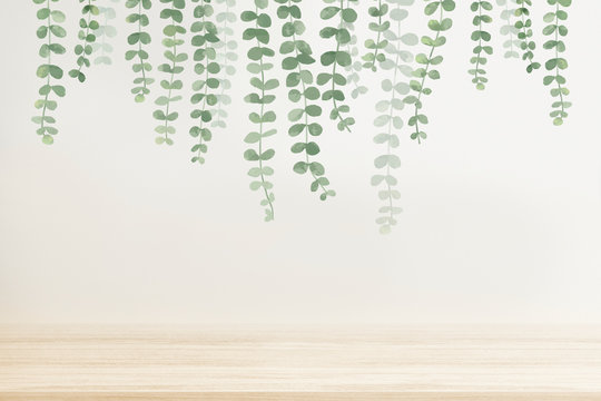 Hand drawn eucalyptus branches on a beige background