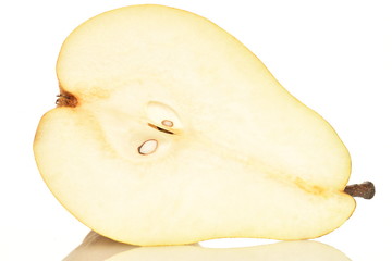 Juicy sweet, organic pears, close-up, on a white background.