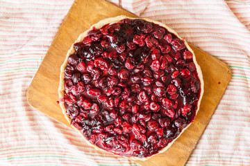 Homemade cherry pie. Delicious family dessert. Home cooking