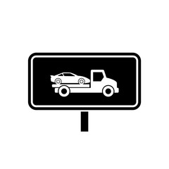 Tow truck road sign. Towing truck van with car icon isolated on white background