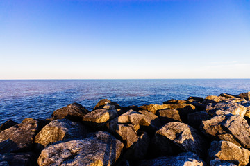 Large Rocks along the Shoreline of Lake Michigan in Downtown Milwaukee, Wisconsin