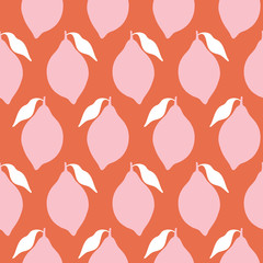 Lemon pattern design in pink and orange. A simple tropical fruit vector seamless repeat background.