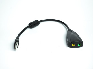 Usb cable audio splitter headphone and microphone on white background