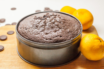 Homemade Chocolate Cake. Delicious family dessert. Home cooking