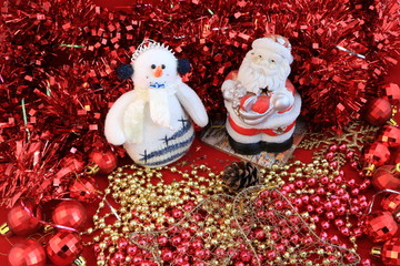 New Year's toys. Ornaments on the Christmas tree. Macro